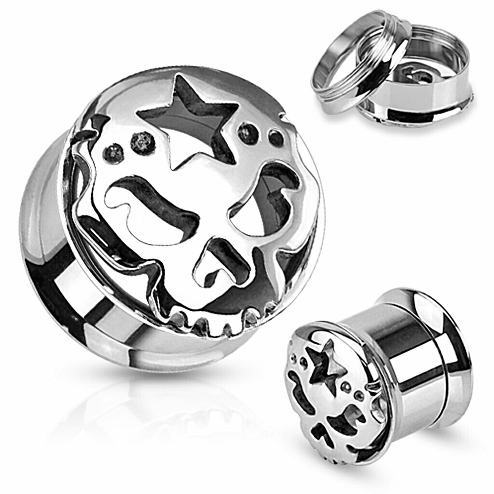 1/2" Cut Out Skull with Star 316L SS tunnel